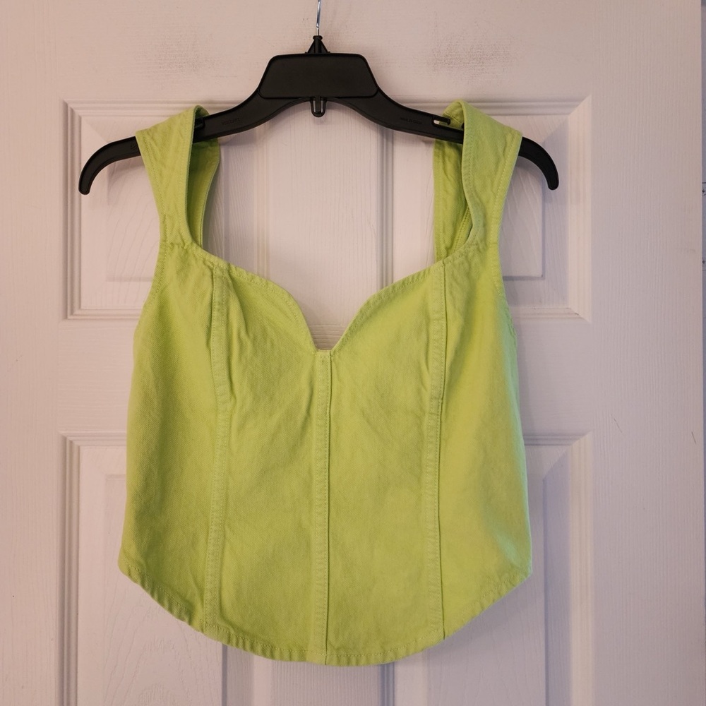 Mara Hoffman Cropped Corset Milla Denim Top Neon Green Women’s Size 0 - Picture 5 of 12